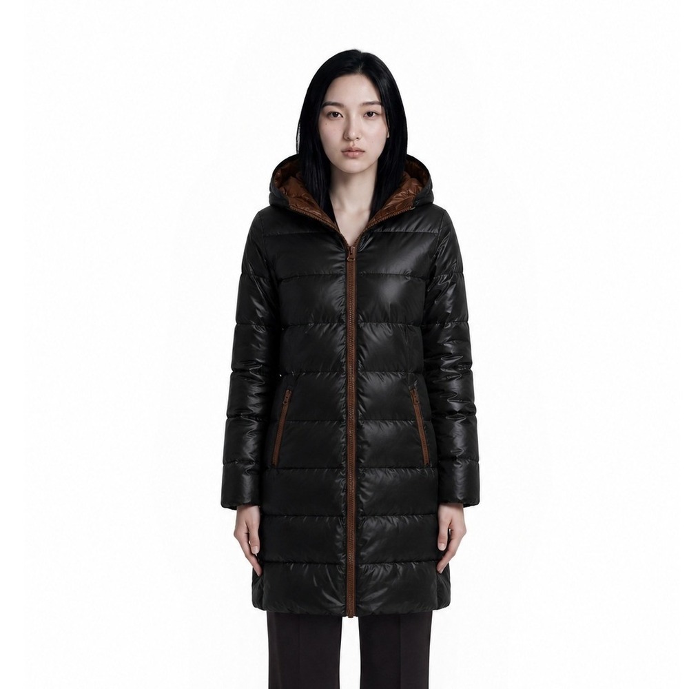 Kristen‎ Blake Down Puffer Coat Women's Size Small Black Brown Hooded Parka